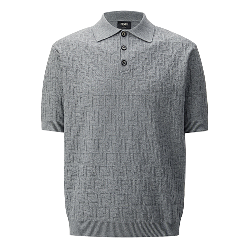 Double-F Jacquard Logo Knit Polo Shirt