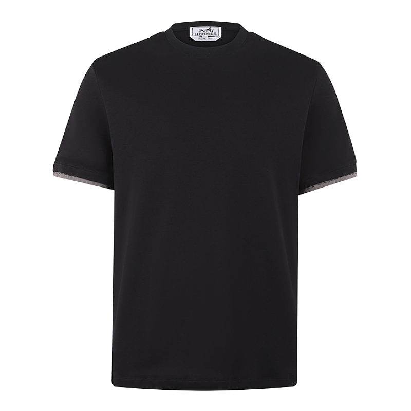 Saddle Pattern Double-Layer Cuff Sellier Detail T-Shirt