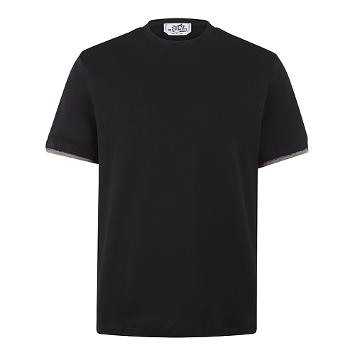 Saddle Pattern Double-Layer Cuff Sellier Detail T-Shirt