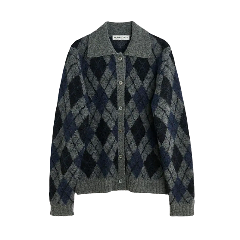 Diamond-patterned Mohair Polo Cardigan