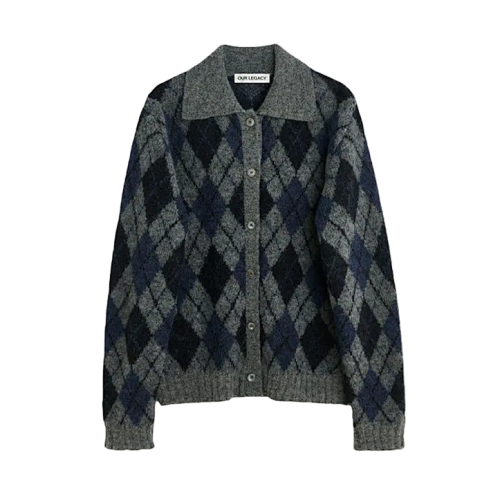 Diamond-patterned Mohair Polo Cardigan