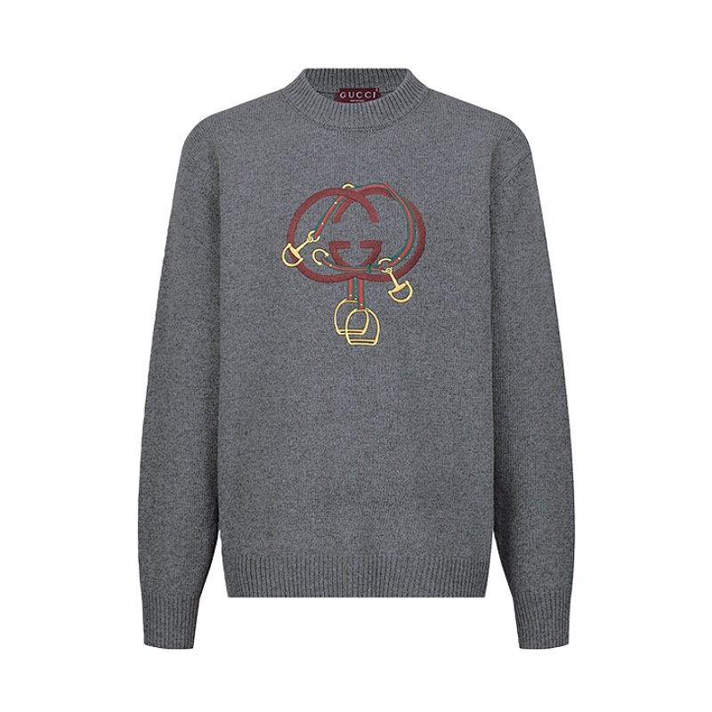Year Red Lantern Double G Embroidered Knit Sweater