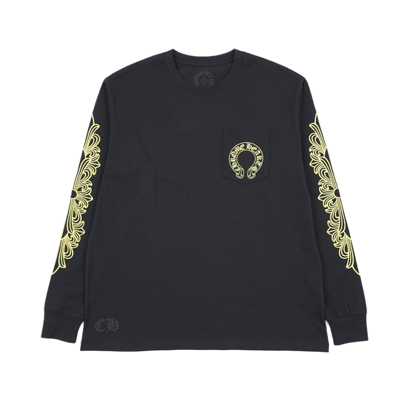 Crucifix Sleeve Sanskrit Scroll Print Long Sleeve - Black Yellow