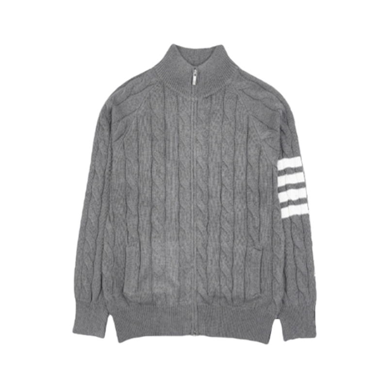 TB Four-Bar Cable Knit Sweater Cardigan Grey