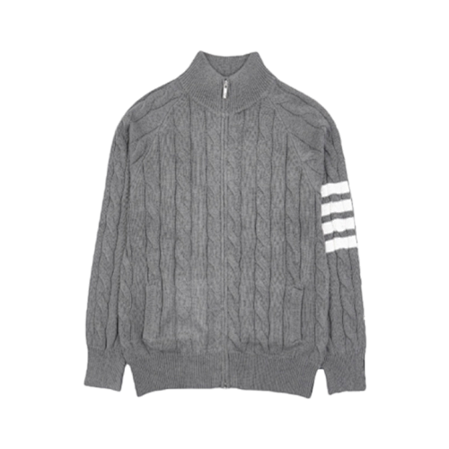 TB Four-Bar Cable Knit Sweater Cardigan Grey