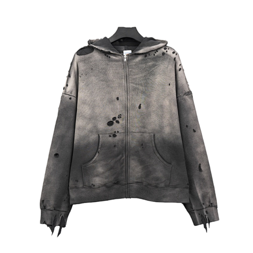 Double-layer Distressed Waffle Hoodie