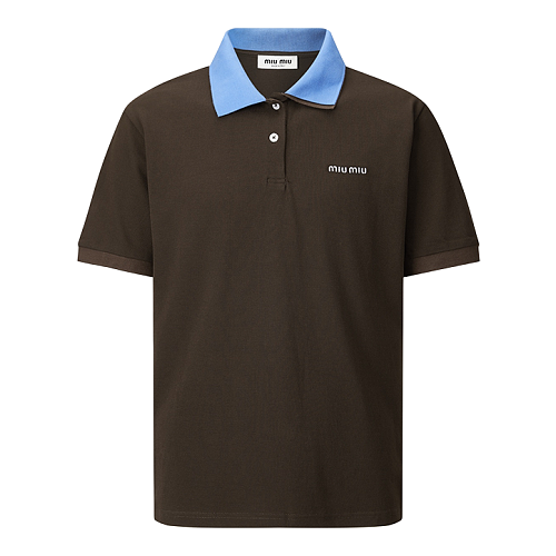Miu Miu Double-layered Ribbed Collar Embroidered Polo Shirt