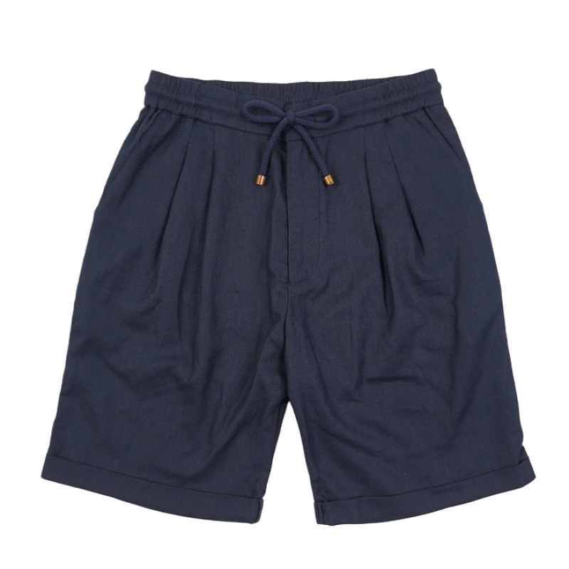 Tricolor Linen Pleated Shorts