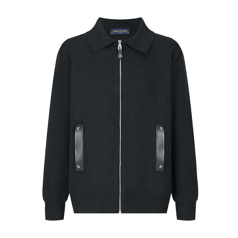 Louis Vuitton Leather Knit Wool Zip-Up Cardigan