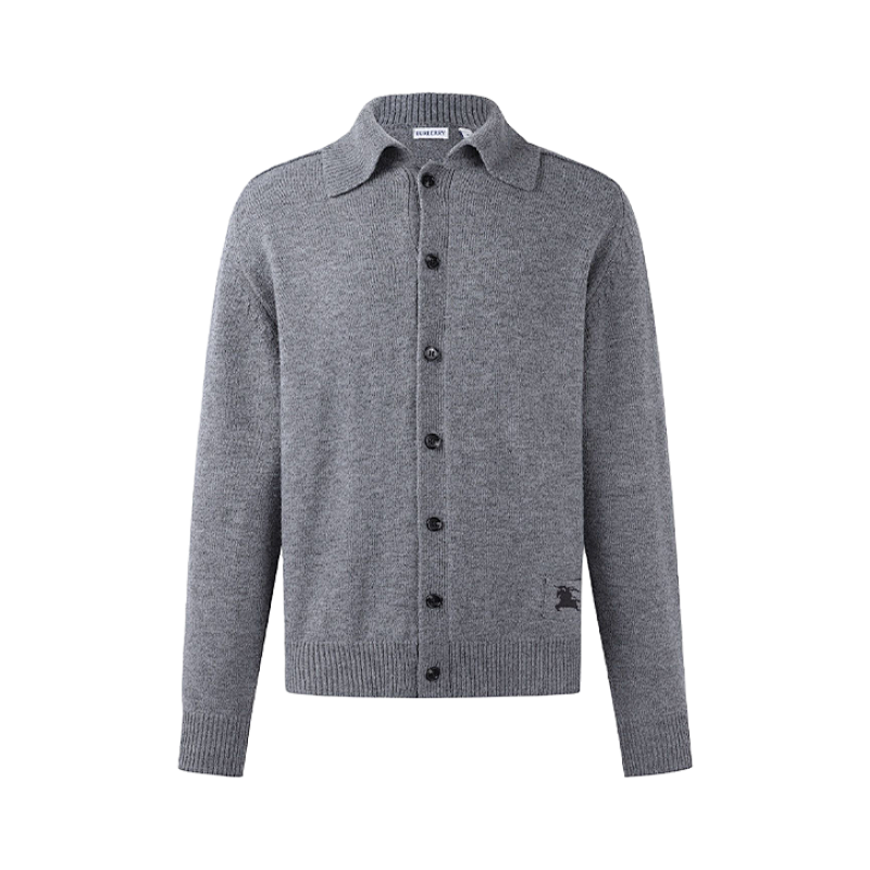 Collared Elbow Patch Cashmere Cardigan