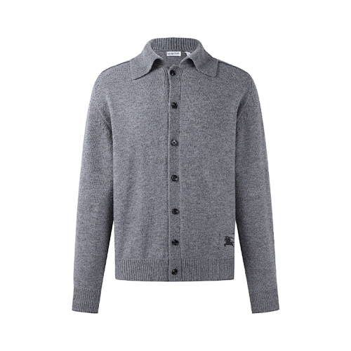 Collared Elbow Patch Cashmere Cardigan