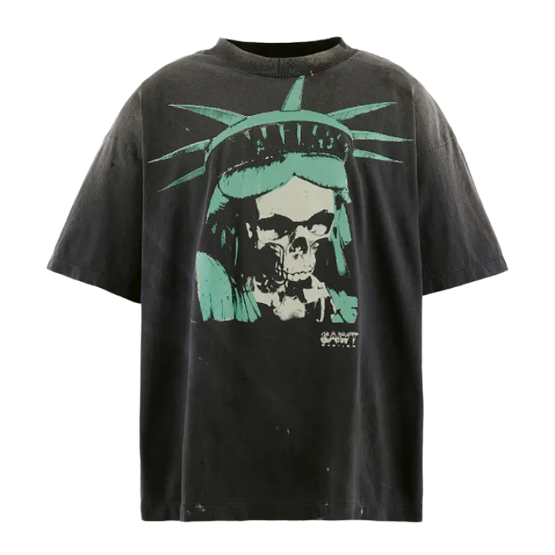 Short-Sleeve T-Shirt With Skull Statue Of Liberty Print