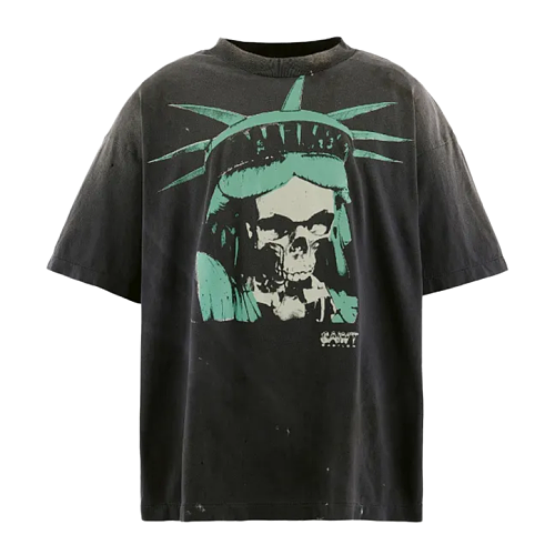 Short-Sleeve T-Shirt With Skull Statue Of Liberty Print
