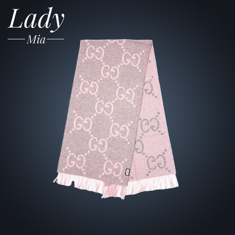 Gucci Cashmere Jacquard Fleece Scarf Pink