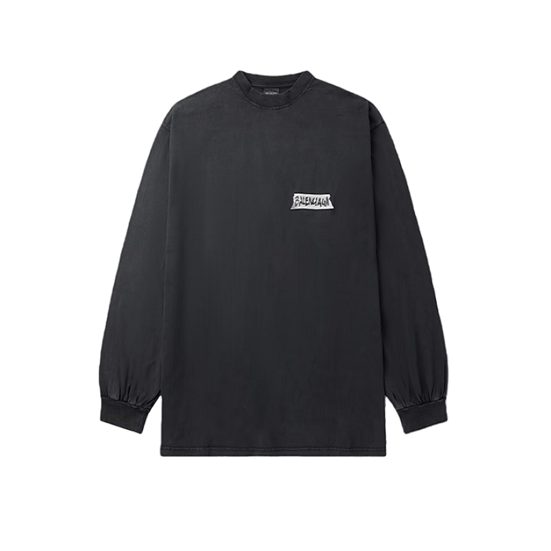 Kraft Paper Washi Tape Lettering Distressed Long-sleeved Shirt