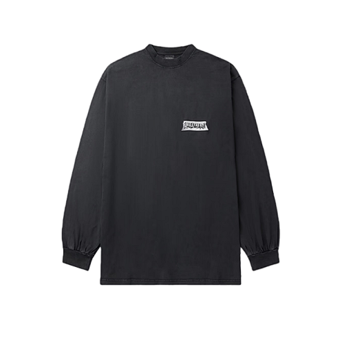 Kraft Paper Washi Tape Lettering Distressed Long-sleeved Shirt