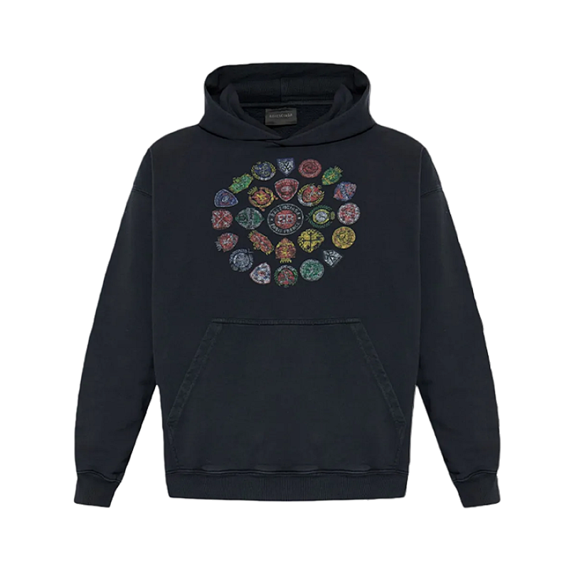 Balenciaga Blcg Multi-logo Badge Print Hoodie