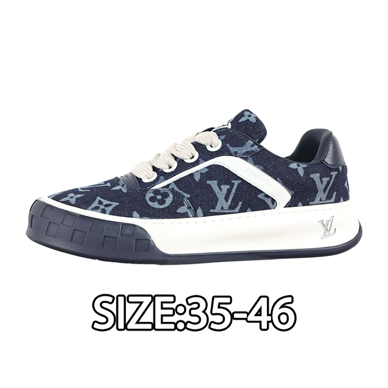 Louis Vuitton Leather Biscuit Shoes With Dark Blue Jacquard