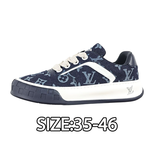 Louis Vuitton Leather Biscuit Shoes With Dark Blue Jacquard