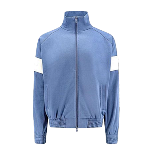 Blue And White Patchwork Stand Collar Zip-Up Jacket