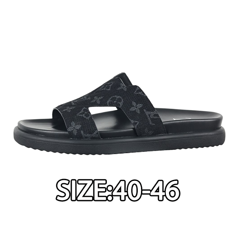 Round Toe Flat Mules Flip-flops Men's Black Denim