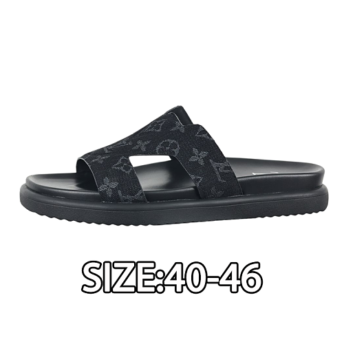 Round Toe Flat Mules Flip-flops Men's Black Denim