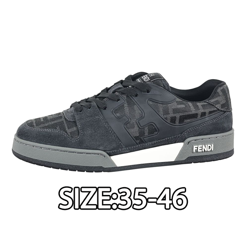 Fendi Fashion Sneakers Charcoal Black With Vintage Pattern