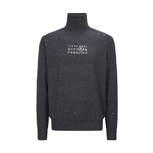 Distressed Knit Jacquard Turtleneck Pullover
