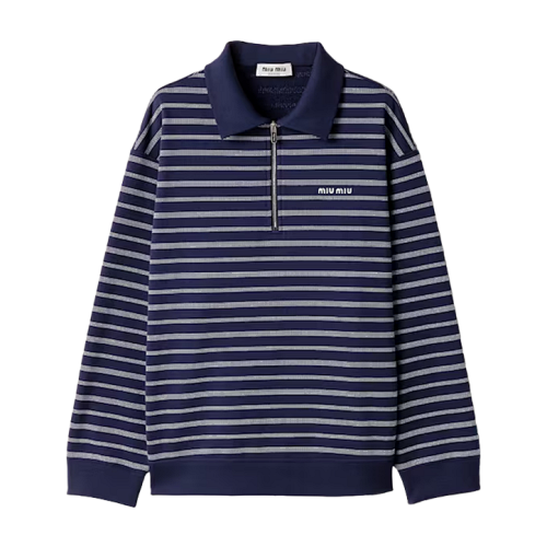 Miu Small Logo Striped Half-zip Polo Sweatshirt