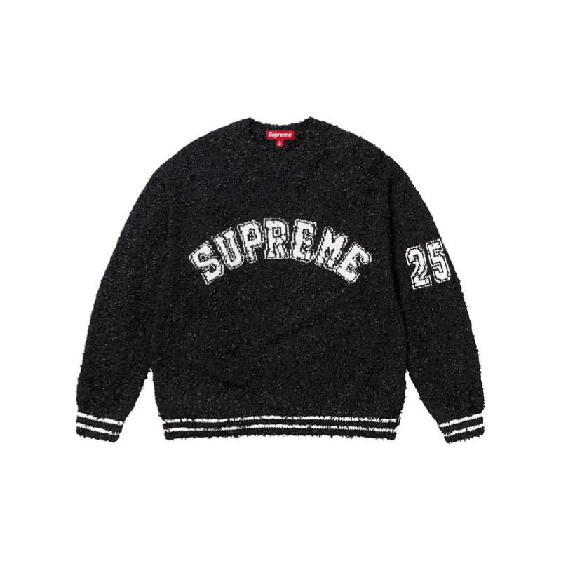 Curved Letter Plush Crew Neck Sweater