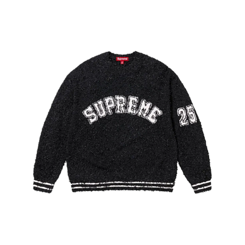Curved Letter Plush Crew Neck Sweater