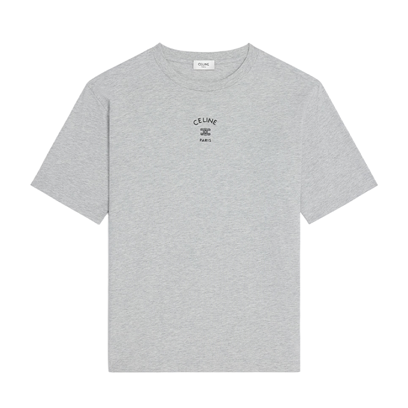 Celine Short-Sleeve Crew Neck T-Shirt With Small Logo Embroidery