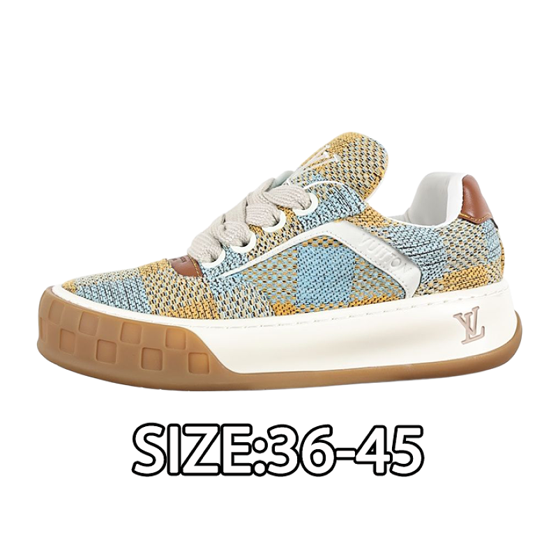 Leather Biscuit Shoes With Blue And Yellow Plaid