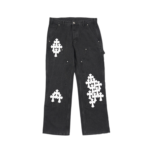 Leather-patched Cross Workwear Denim Pants
