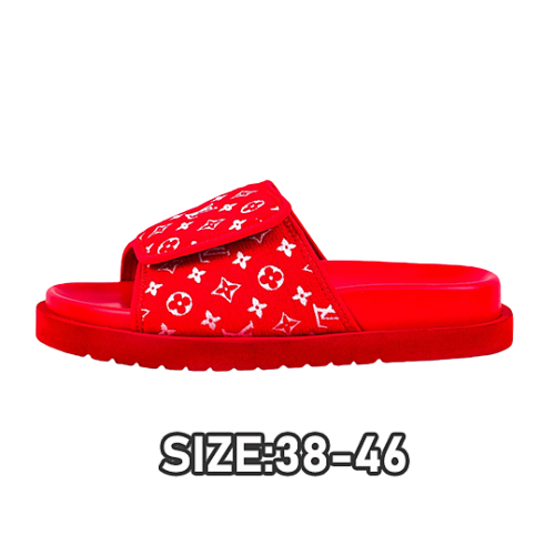 39 L V Miami Damier Round Toe Flip Flops Red