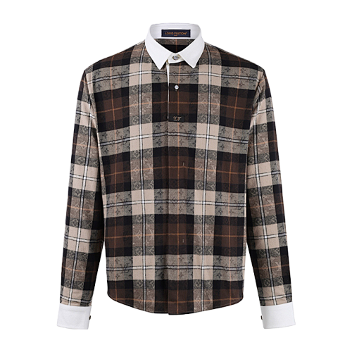 Color Block Collar Flannel Long Sleeve Polo Shirt