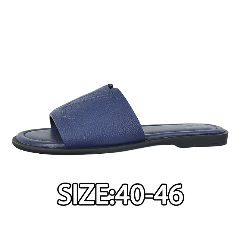 Cow Leather Open-Toe Slide Sandals Men's Blue