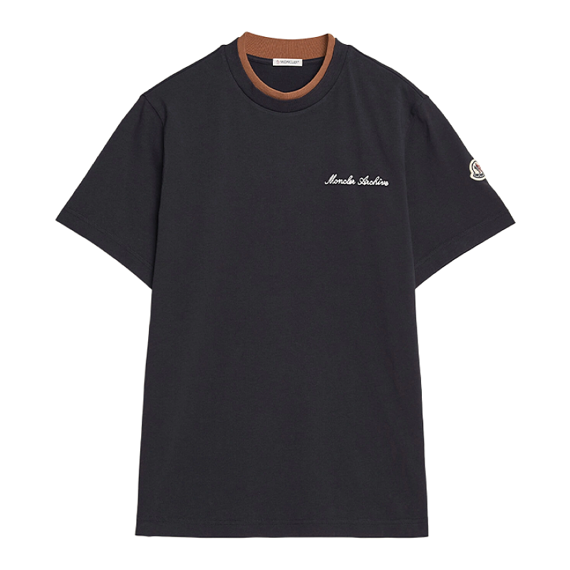 Color-block Collar T-shirt With Letter Embroidery