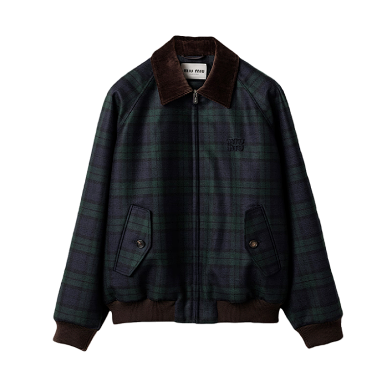 Dark Green Plaid Cotton-padded Jacket