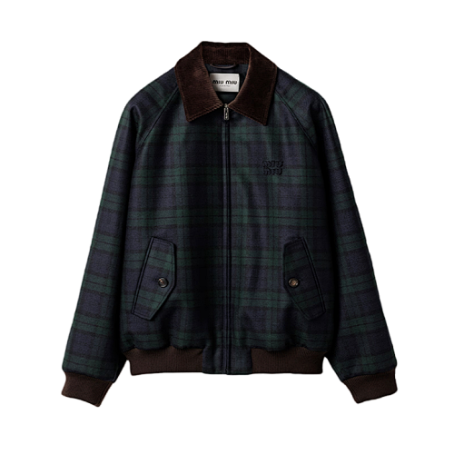 Dark Green Plaid Cotton-padded Jacket