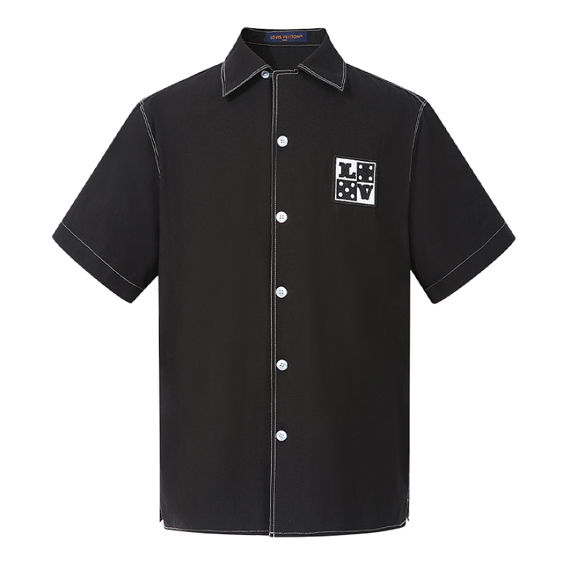 Letter Embroidered Open-collar Single-button Shirt