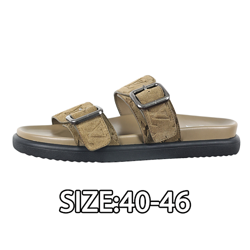 Louis Vuitton Embossed Cowhide Slide Sandals Khaki-Beige