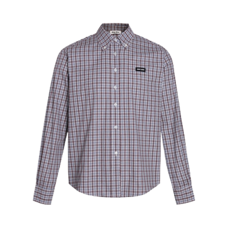 Miu Miu 37 Check Cotton Long-sleeved Shirt