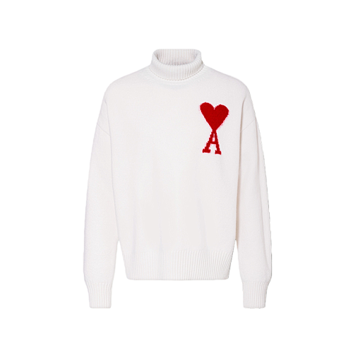 Heart-patterned Jacquard Turtleneck Sweater
