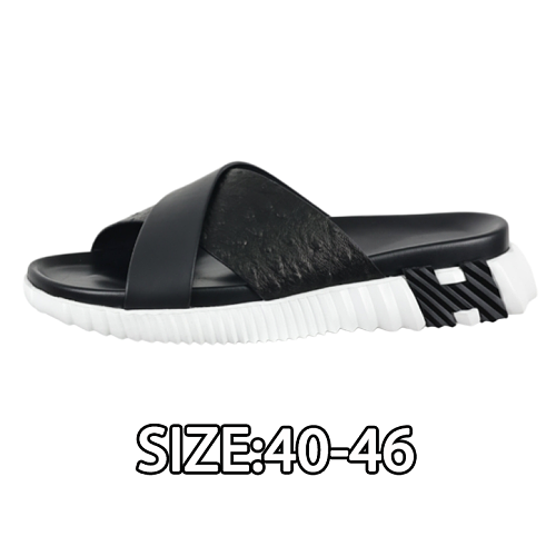 Hermès Black And White Ostrich Leather Platform Sanda Ls For Men