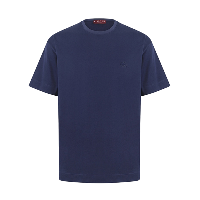 Crew Neck Double G Interlocking Embroidered Knit Cotton T-shirt