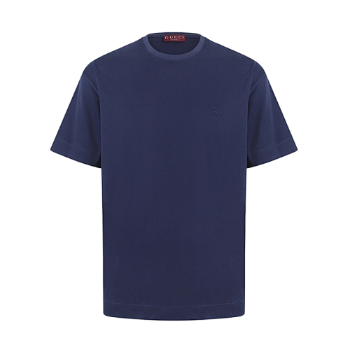Crew Neck Double G Interlocking Embroidered Knit Cotton T-shirt