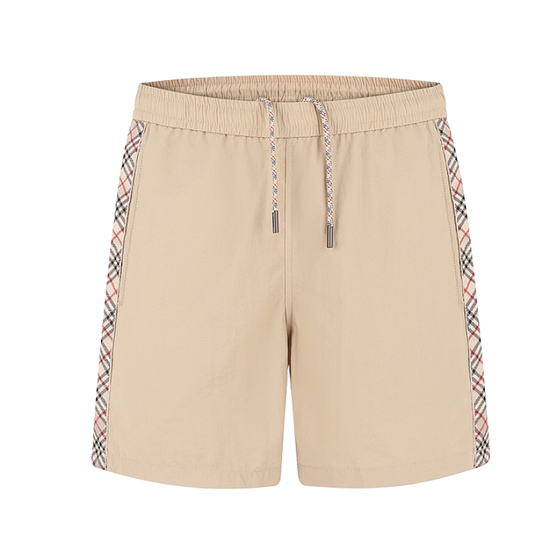 Drawstring Swim Shorts With Plaid Trim