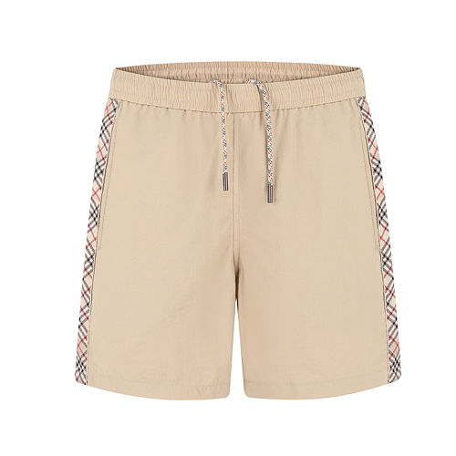 Drawstring Swim Shorts With Plaid Trim