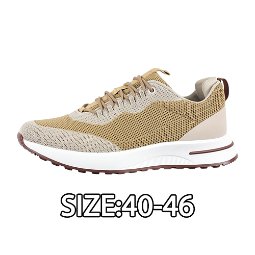Genuine Leather Mesh Lace-up Sneakers Light Khaki